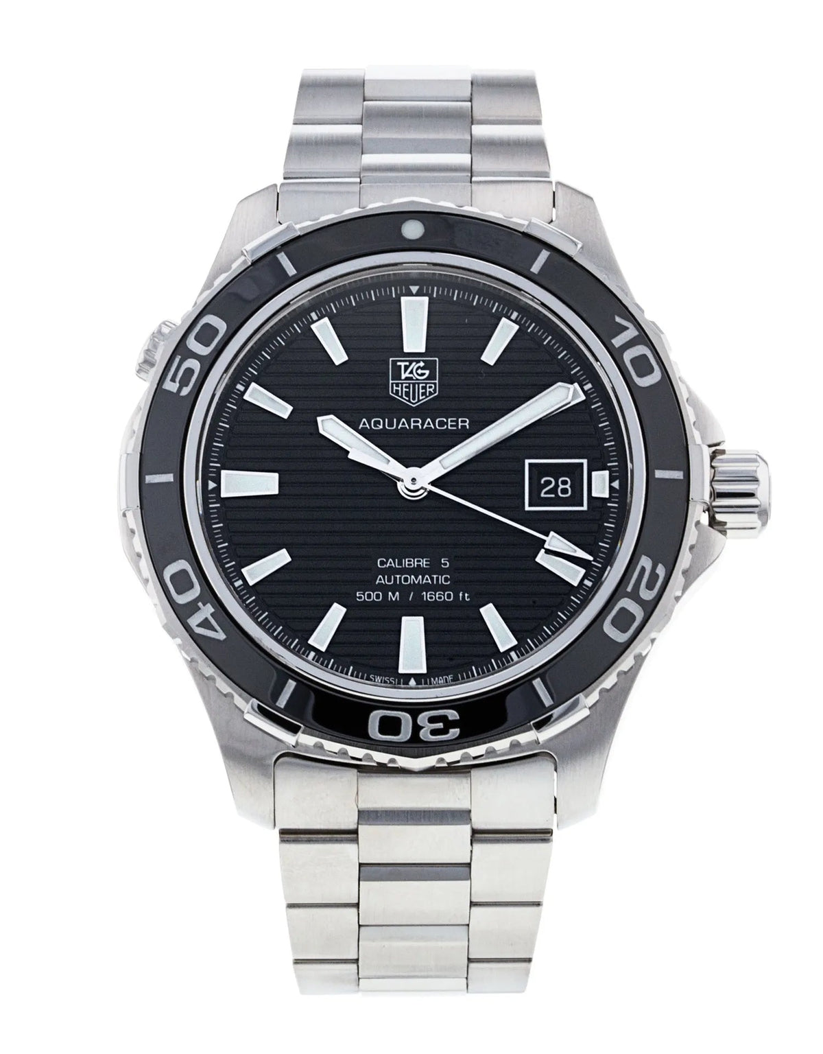 Tag Heuer Aquaracer Caliber 5 Automatic Black Dial Silver Steel Strap Watch For Men Wak2110 Ba0830 -korean beauty