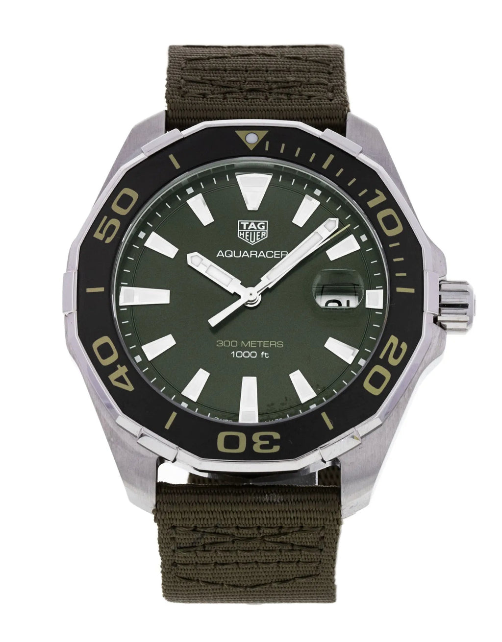 Tag Heuer Aquaracer Black Dial Khakhi Green Nato Strap Watch For Men Way101e Fc8222 -korean beauty