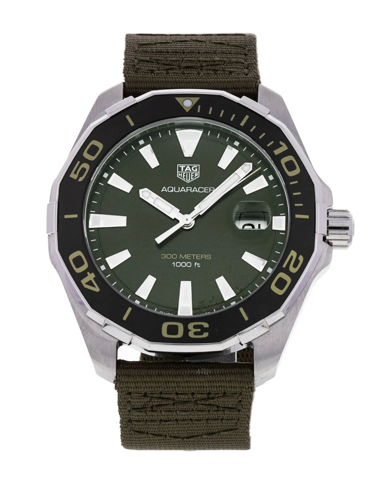 Tag Heuer Aquaracer Black Dial Khakhi Green Nato Strap Watch For Men Way101e Fc8222 -korean beauty