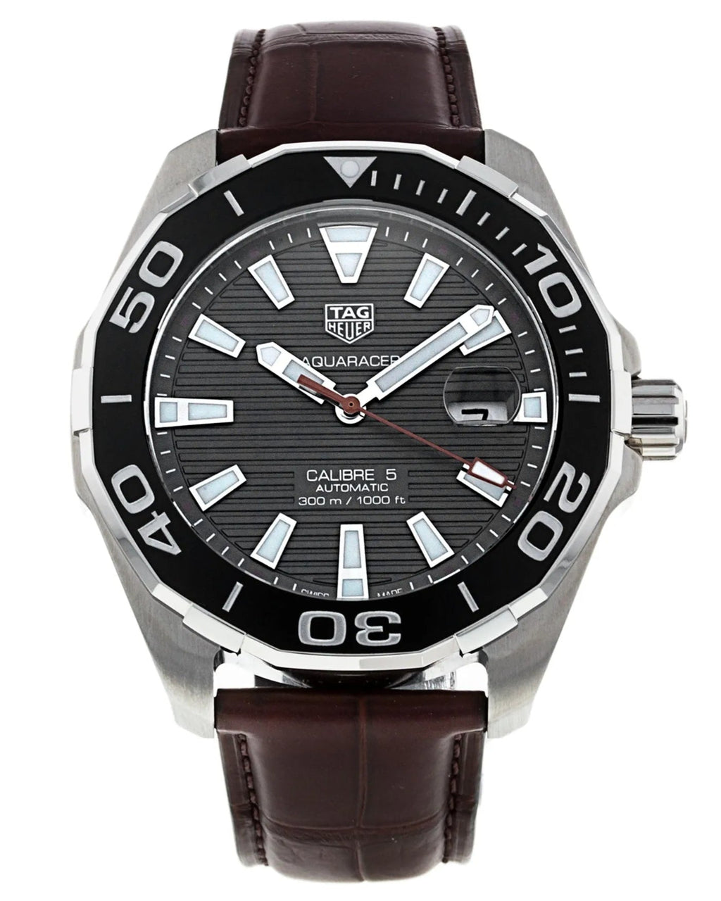 Tag Heuer Aquaracer Caliber 5 Black Dial Brown Leather Strap Watch For Men Way201m Fc6474 -korean beauty