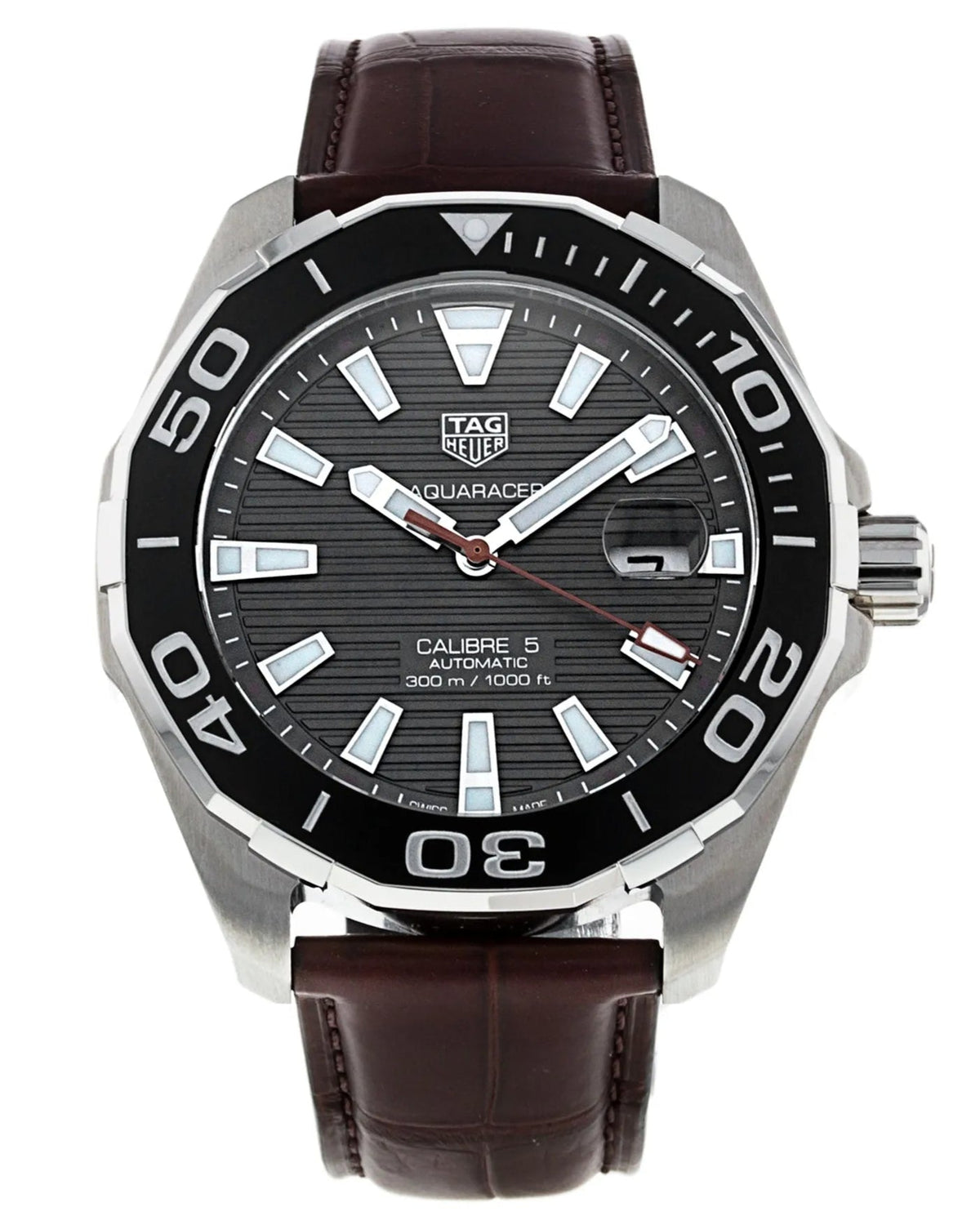 Tag Heuer Aquaracer Caliber 5 Black Dial Brown Leather Strap Watch For Men Way201m Fc6474 -korean beauty