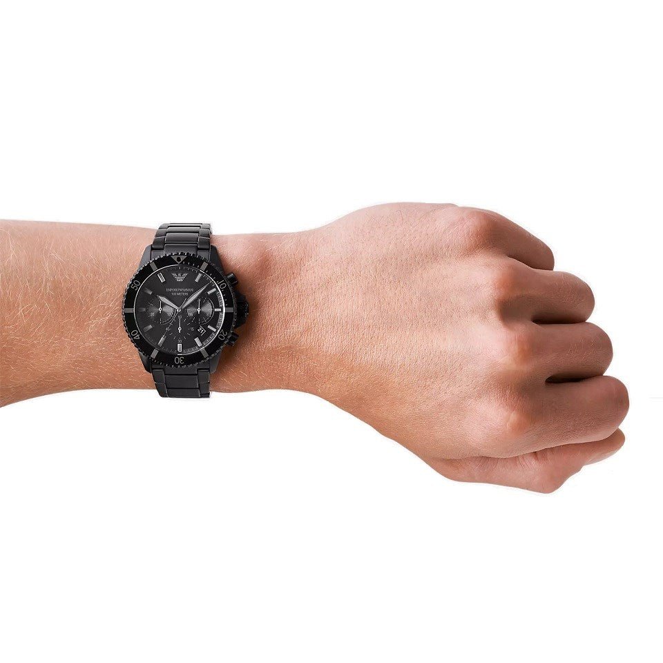 Emporio Armani Mens Ar11363 Black Stainless Steel Chronograph Watch -korean beauty