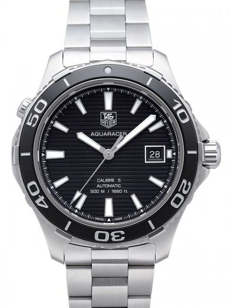 Tag Heuer Aquaracer Caliber 5 Automatic Black Dial Silver Steel Strap Watch For Men Wak2110 Ba0830 -korean beauty