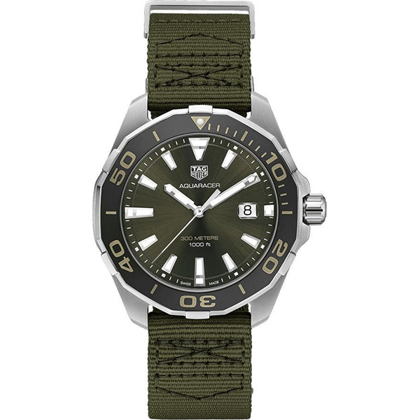 Tag Heuer Aquaracer Black Dial Khakhi Green Nato Strap Watch For Men Way101e Fc8222 -korean beauty