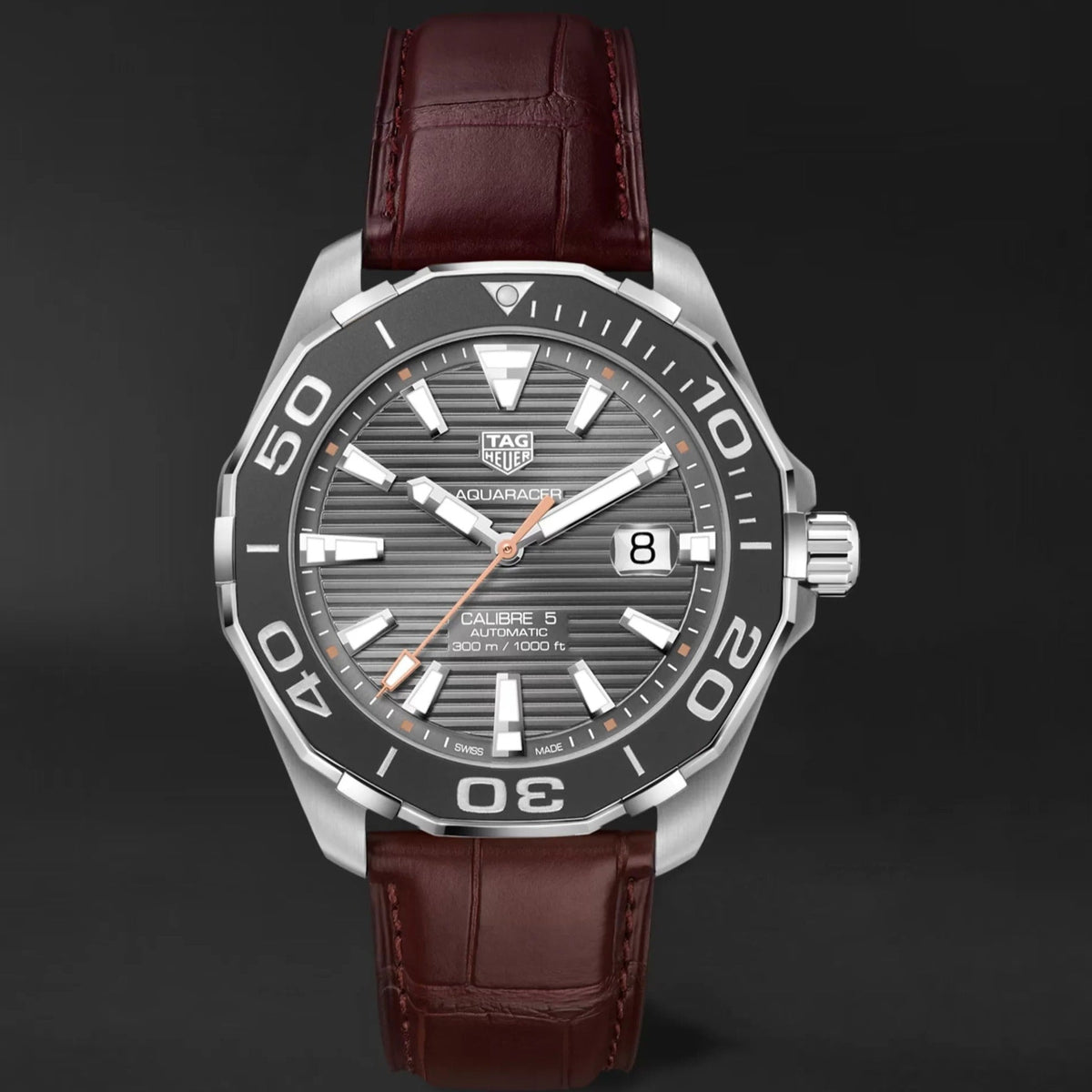 Tag Heuer Aquaracer Caliber 5 Black Dial Brown Leather Strap Watch For Men Way201m Fc6474 -korean beauty