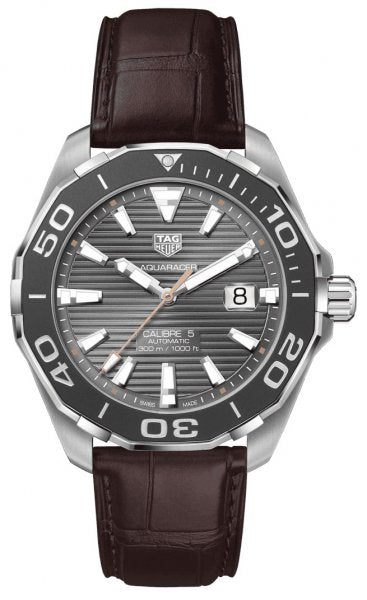 Tag Heuer Aquaracer Caliber 5 Black Dial Brown Leather Strap Watch For Men Way201m Fc6474 -korean beauty