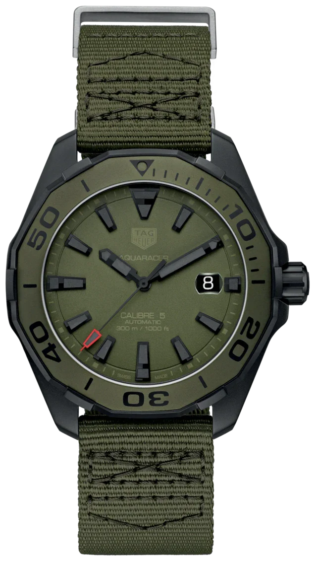 Tag Heuer Aquaracer Automatic Green Dial Khakhi Green Nylon Strap Watch For Men Way208e Fc8222 -korean beauty