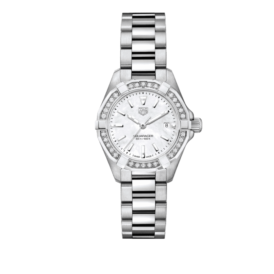 Tag Heuer Aquaracer Diamonds Mother Of Pearl White Dial Silver Steel Strap Watch For Women Wbd1413 Ba0741 -korean beauty
