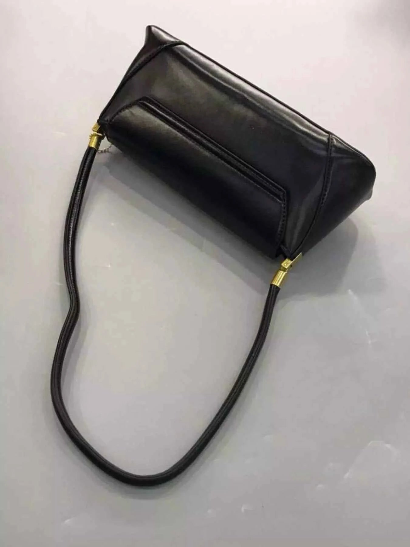 Leather Shoulder Bag with Golden Clasp