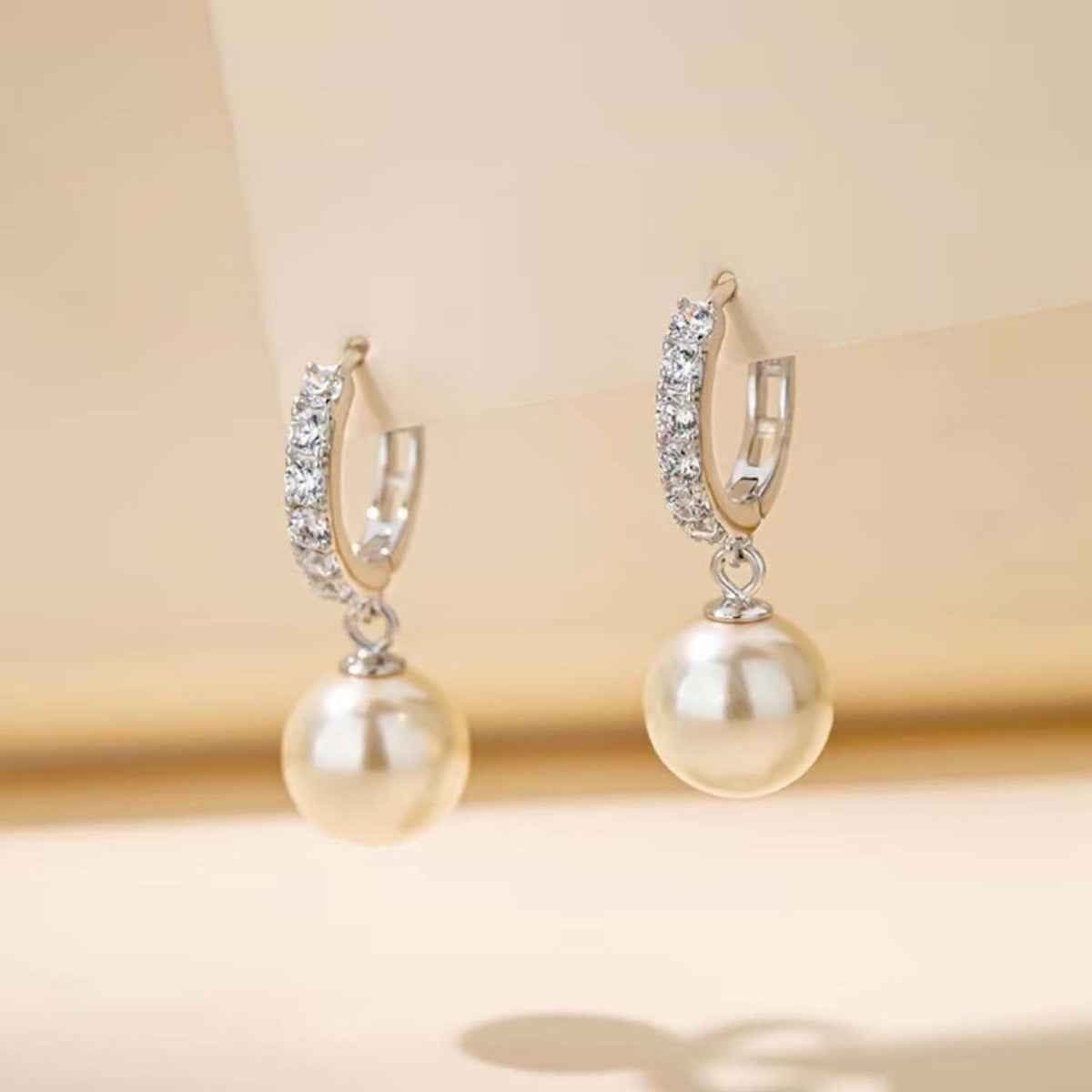 Pearl Drop Hoop Earrings