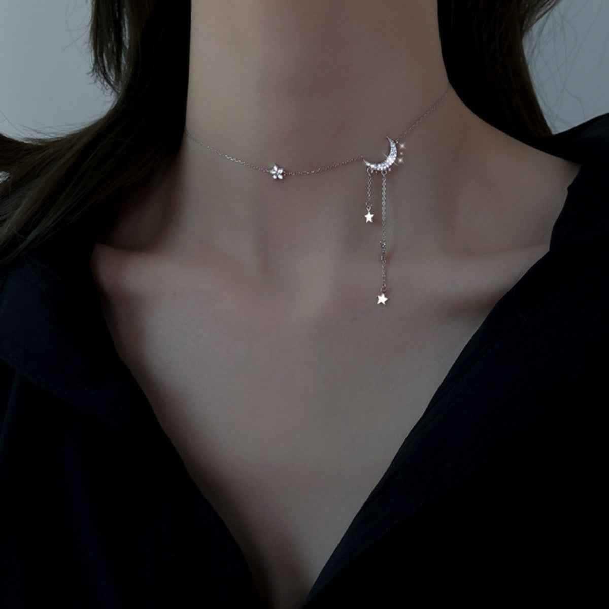 925 Sterling Silver Star Moon Necklace