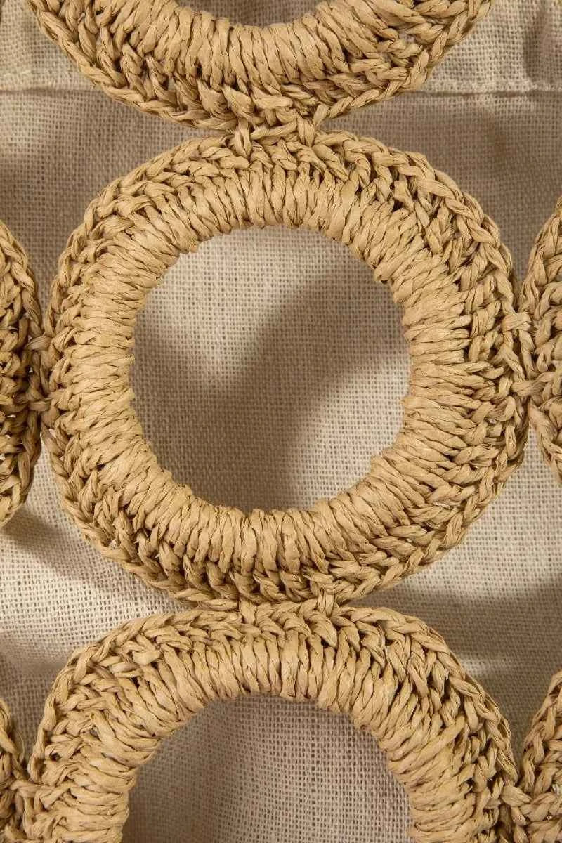 Fame Straw Round Pattern Mesh Hand Bag