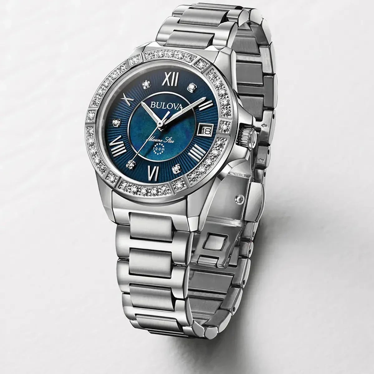 Bulova Marine Star Ladies Silver Watch 96r215 -korean beauty
