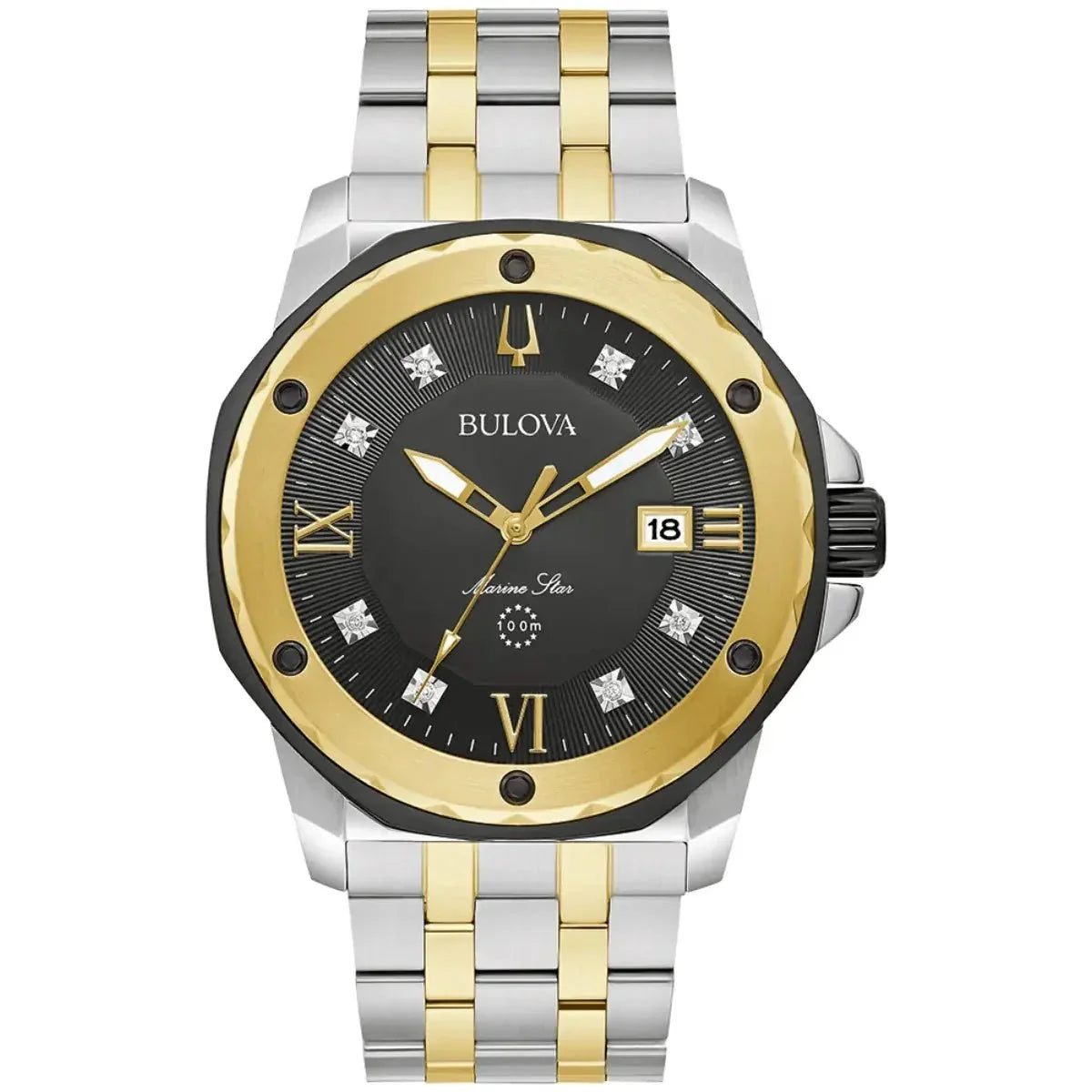 Bulova Marine Star Mens Two Tone Watch 98d175 -korean beauty