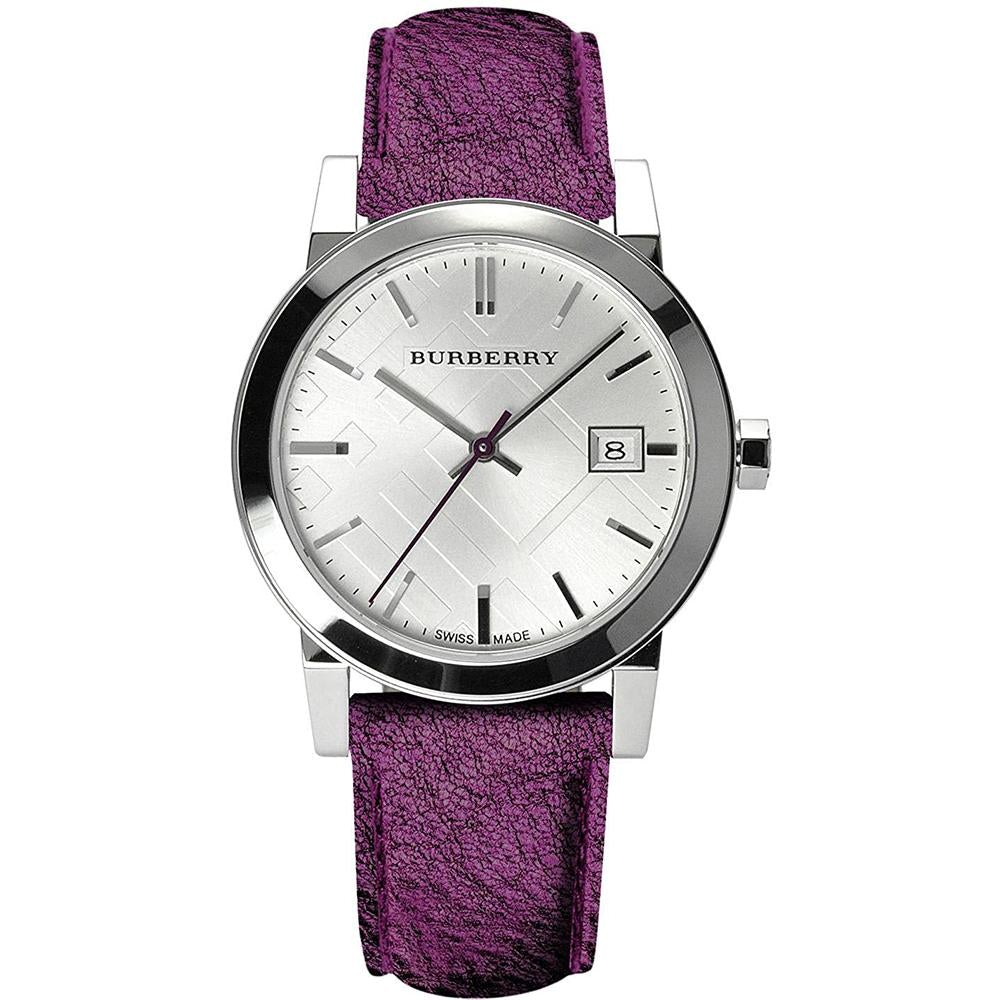Ladies Purple Leather Strap Silver Dial Burberry Watch Bu9122 -korean beauty