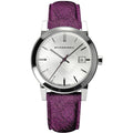 Ladies Purple Leather Strap Silver Dial Burberry Watch Bu9122 -korean beauty