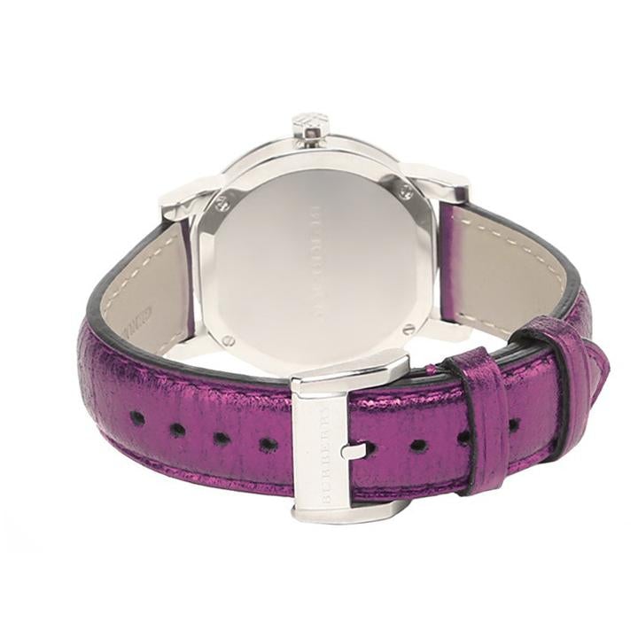 Ladies Purple Leather Strap Silver Dial Burberry Watch Bu9122 -korean beauty