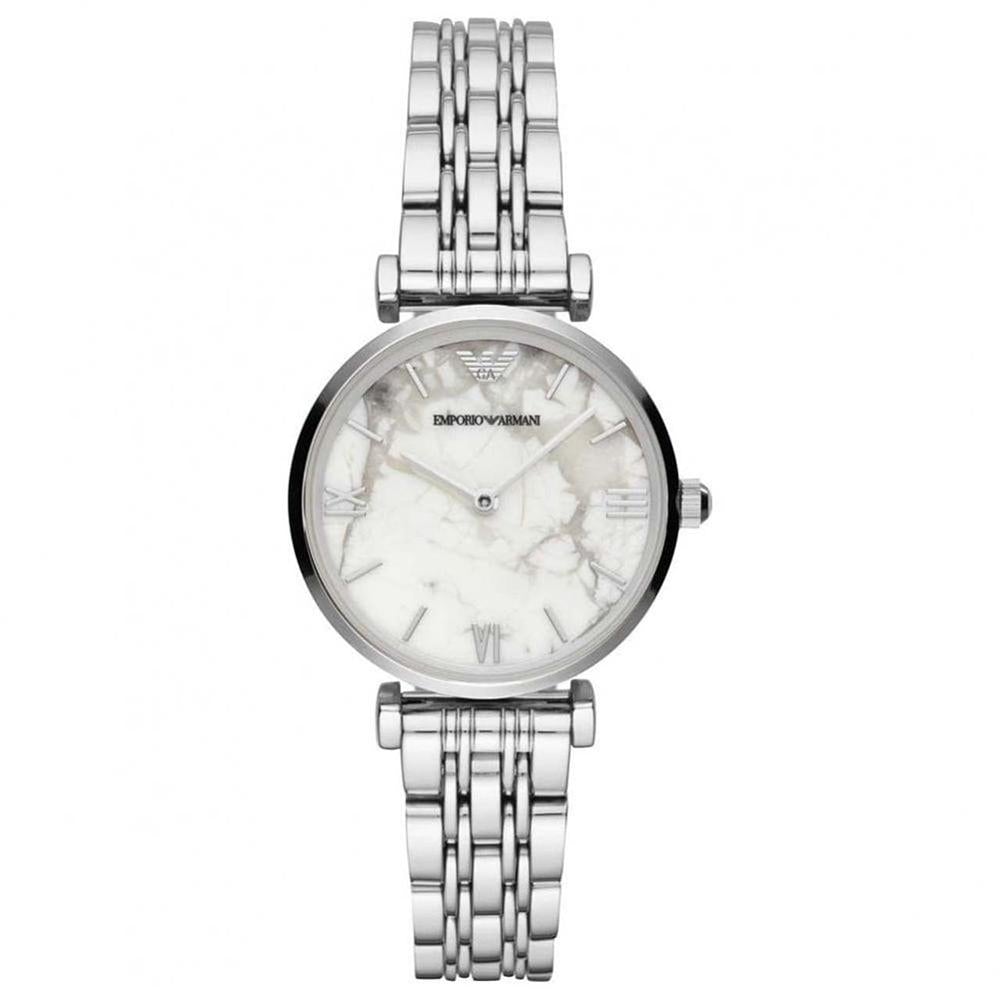 Emporio Armani Ar11170 Ladies Silver White Marble Watch -korean beauty