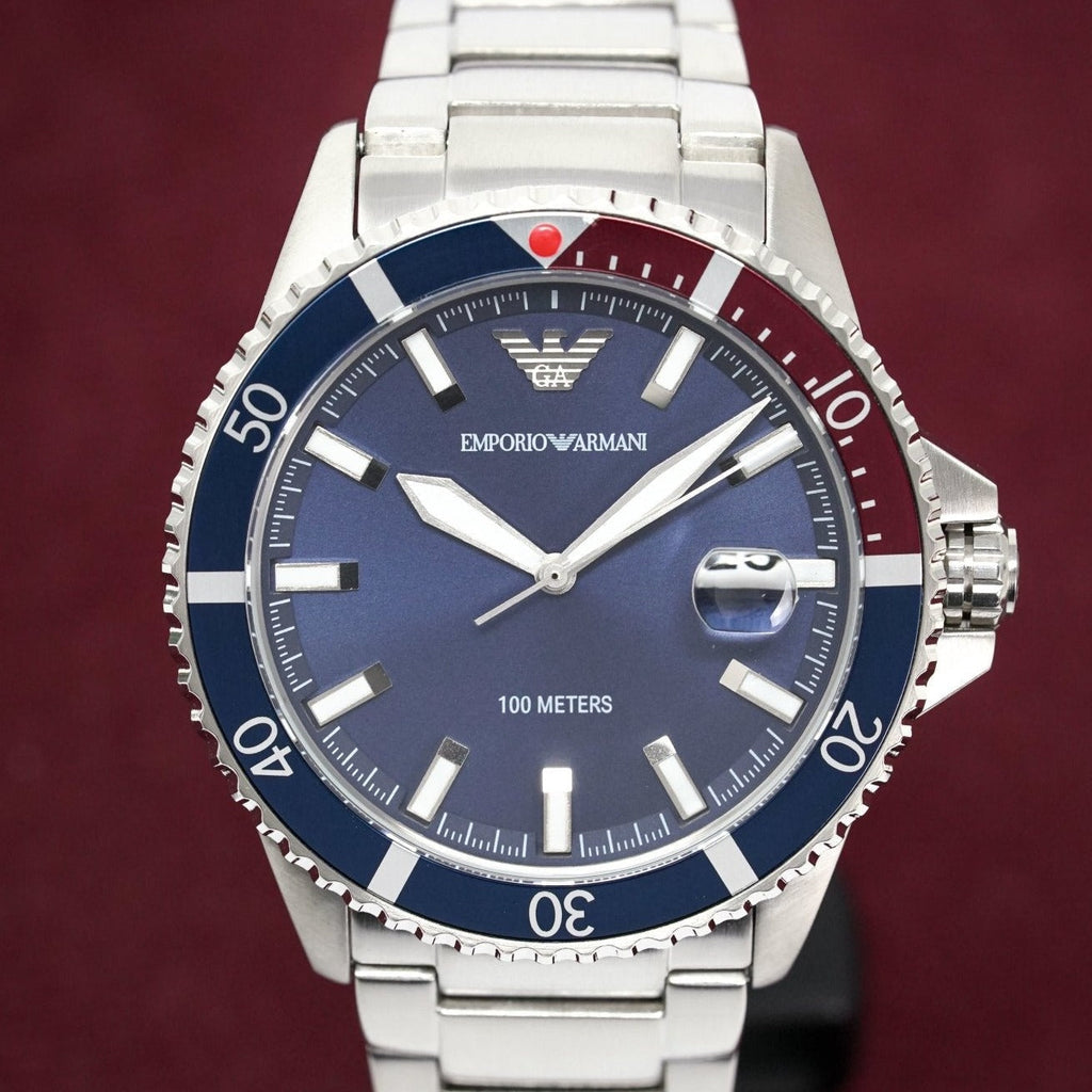 Emporio Armani Ar11339 Men S Diver Steel Blue Watch -korean beauty