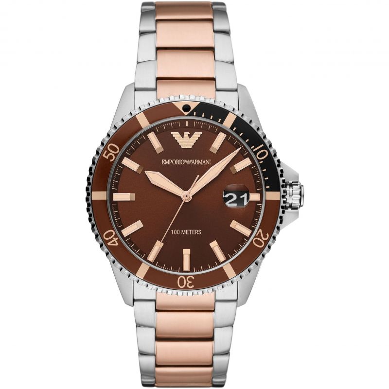 Emporio Armani Ar11340 Men S Diver Two Tone Rose Gold Watch -korean beauty