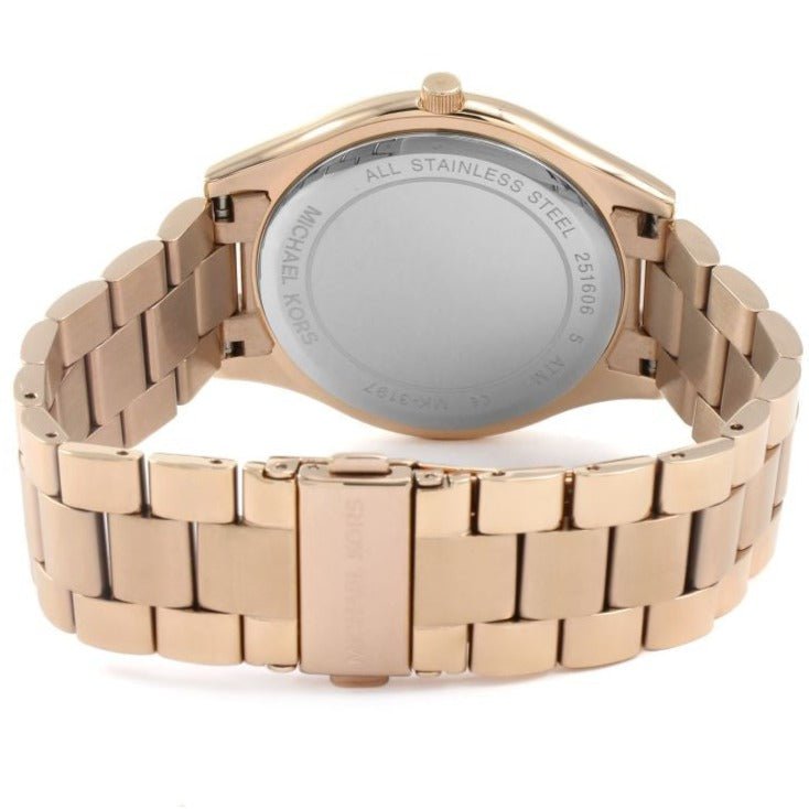 Michael Kors Mk3336 Ladies Slim Runway Rose Gold Motif Watch -korean beauty
