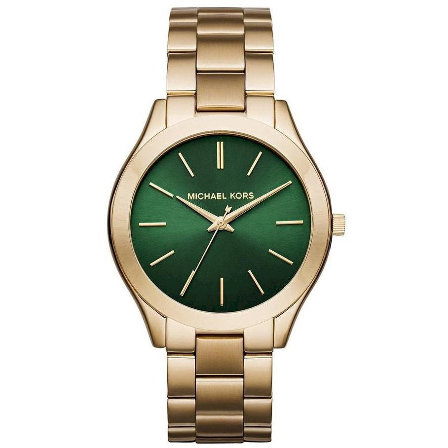 Michael Kors Mk3435 Ladies Slim Runway Gold Green Watch -korean beauty