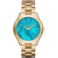 Michael Kors Mk3492 Ladies Slim Runway Gold Ocean Blue Watch -korean beauty