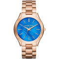 Michael Kors Mk3494 Ladies Slim Runway Rose Gold Dark Blue Watch -korean beauty