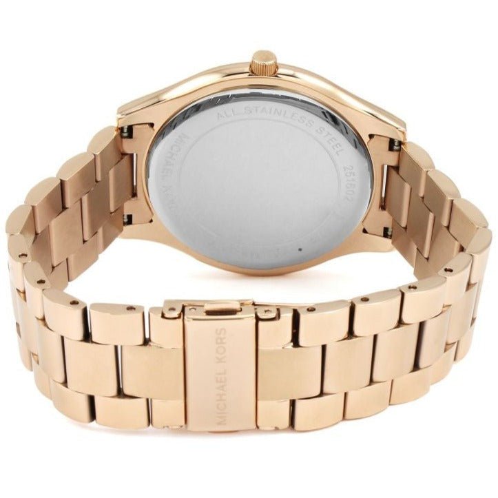 Michael Kors Mk3494 Ladies Slim Runway Rose Gold Dark Blue Watch -korean beauty