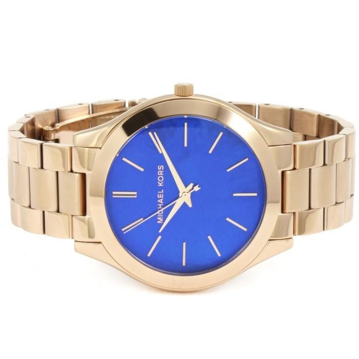 Michael Kors Mk3494 Ladies Slim Runway Rose Gold Dark Blue Watch -korean beauty