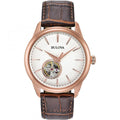 Bulova Classic Skeleton Auto Mens Brown Watch 97a133 -korean beauty