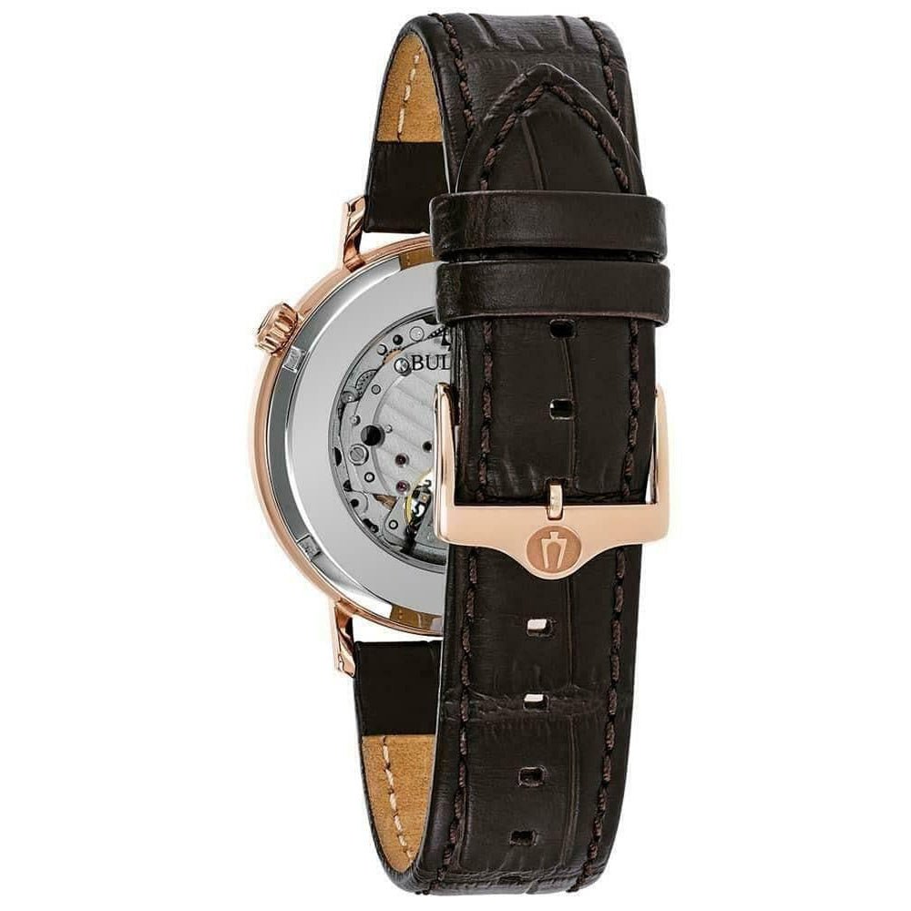 Bulova Classic Skeleton Auto Mens Brown Watch 97a133 -korean beauty