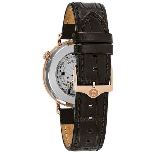 Bulova Classic Skeleton Auto Mens Brown Watch 97a133 -korean beauty