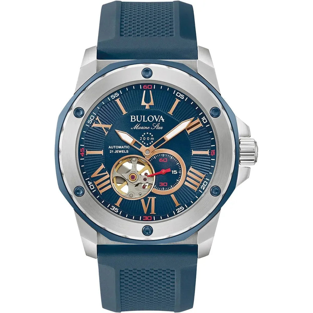 Bulova Marine Star Auto Mens Blue Watch 98a282 -korean beauty