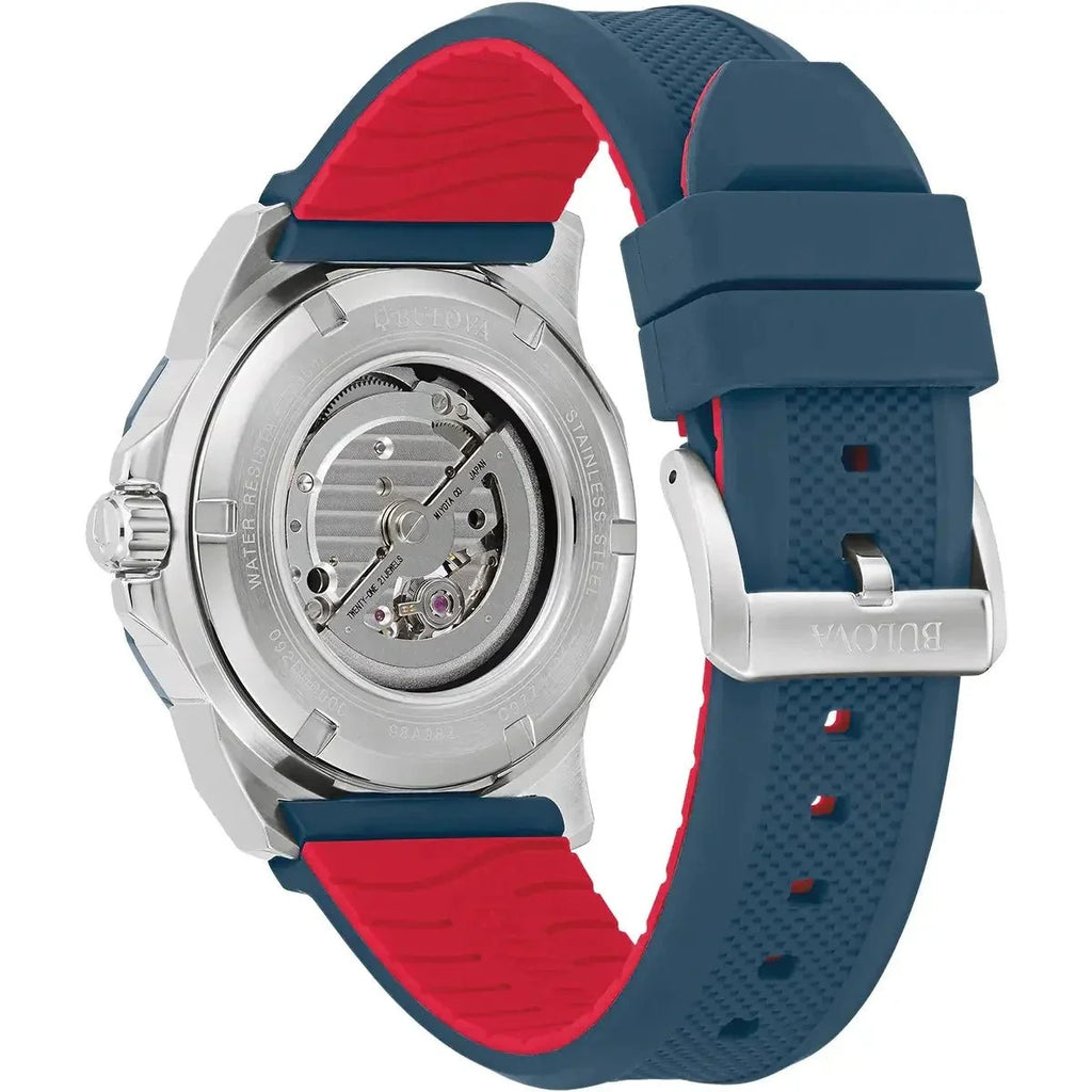Bulova Marine Star Auto Mens Blue Watch 98a282 -korean beauty