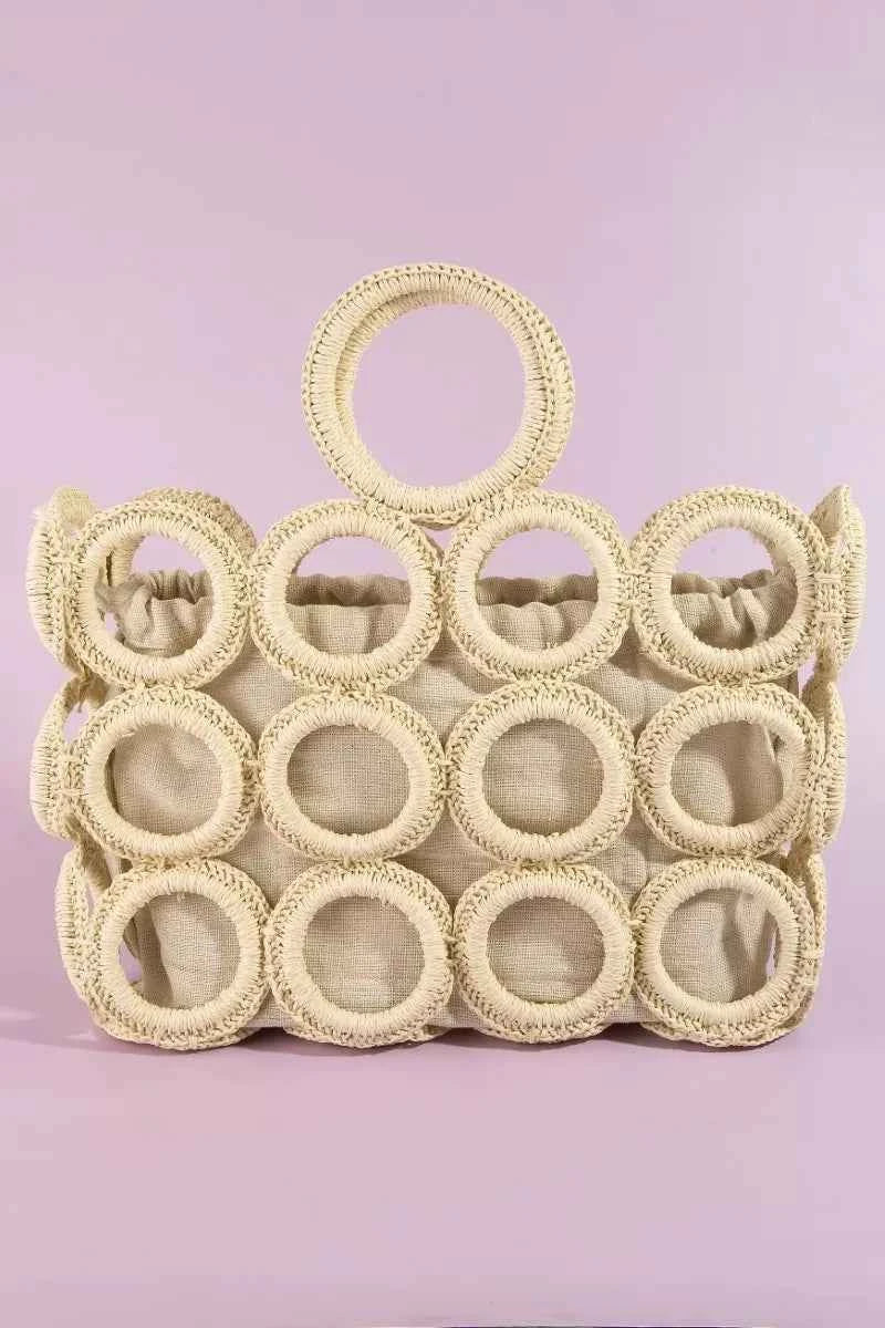Fame Straw Round Pattern Mesh Hand Bag