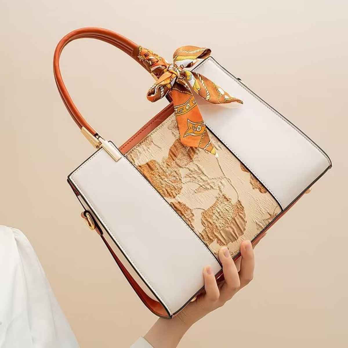 Top Handle Handbag with Scarf Accent