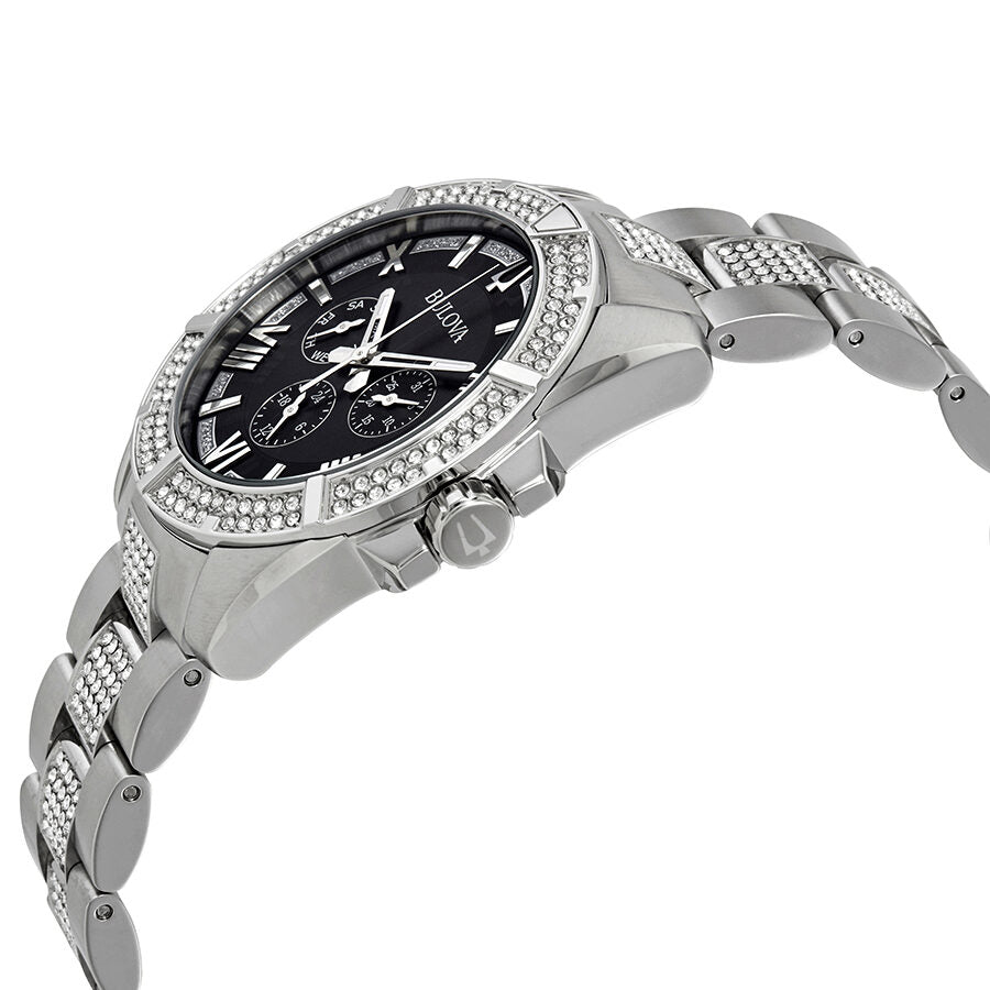 Bulova Crystal Collection Chronograph Black Dial Two Tone Steel Strap Watch For Men 96c126 -korean beauty
