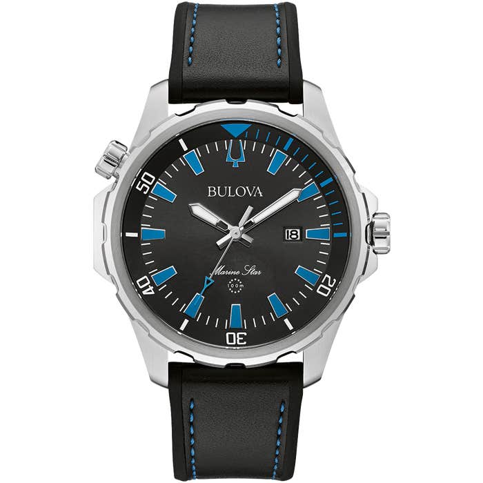 Marine Star Black Leather Watch 96b337 -korean beauty