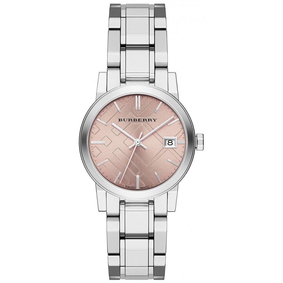 Burberry Ladies Watch Check Stamped Pink Bu9124 -korean beauty