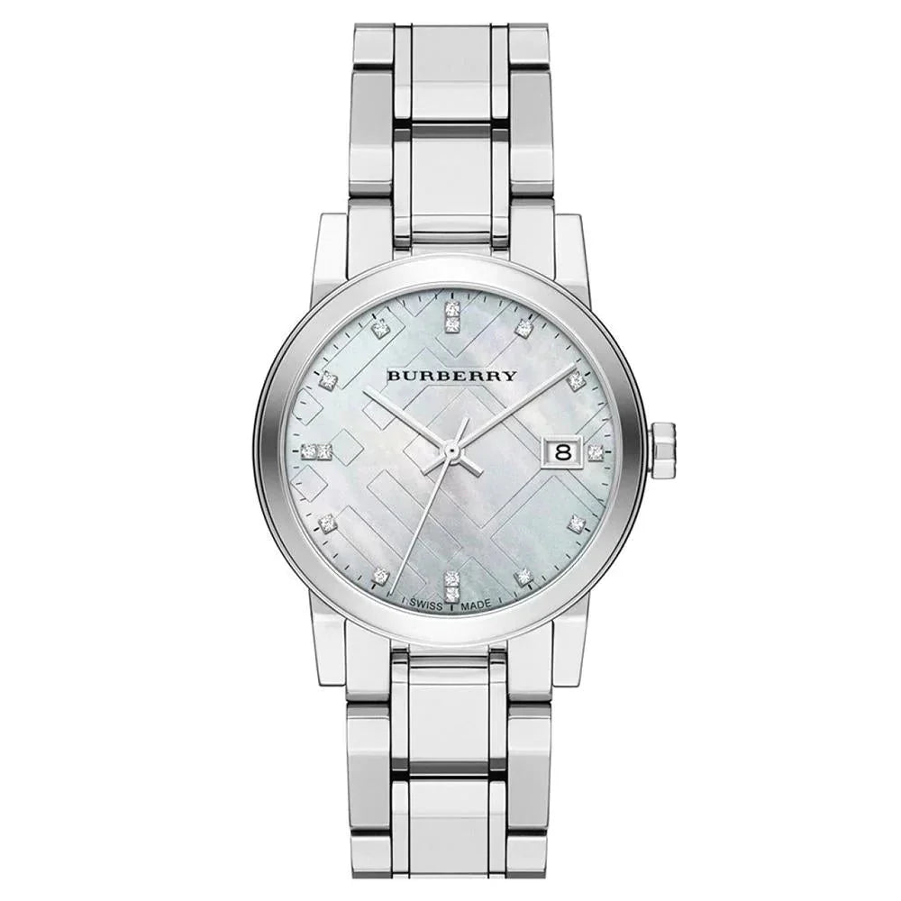 Burberry Ladies Watch Check Stamped Silver Bu9125 -korean beauty