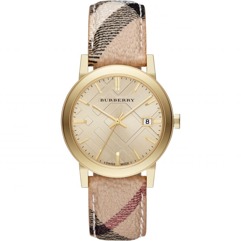 Burberry Ladies Watch The City Haymarket Check Yellow Gold Bu9026 -korean beauty