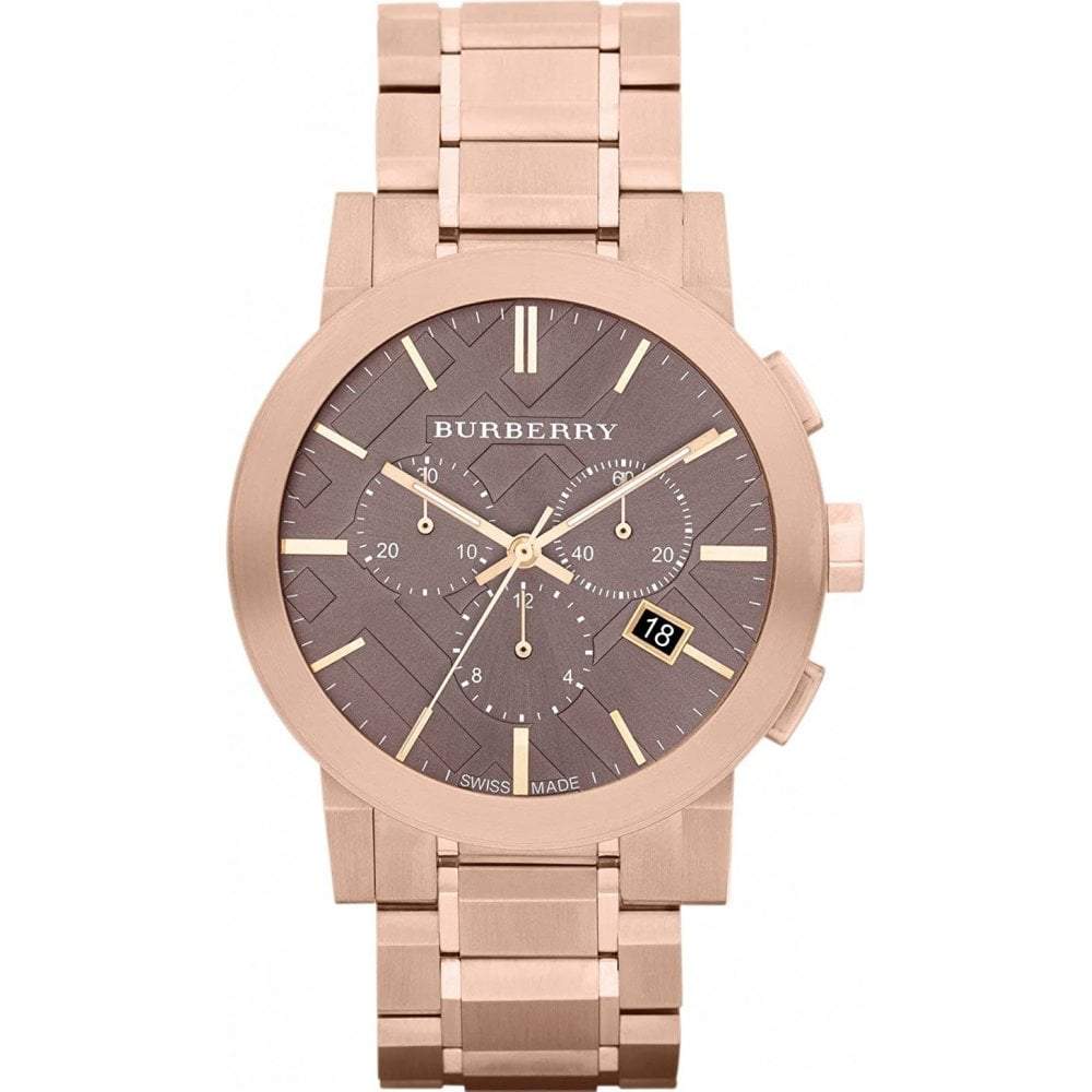 Burberry Mens Watch Chronograph The City Rose Gold Bu9353 -korean beauty