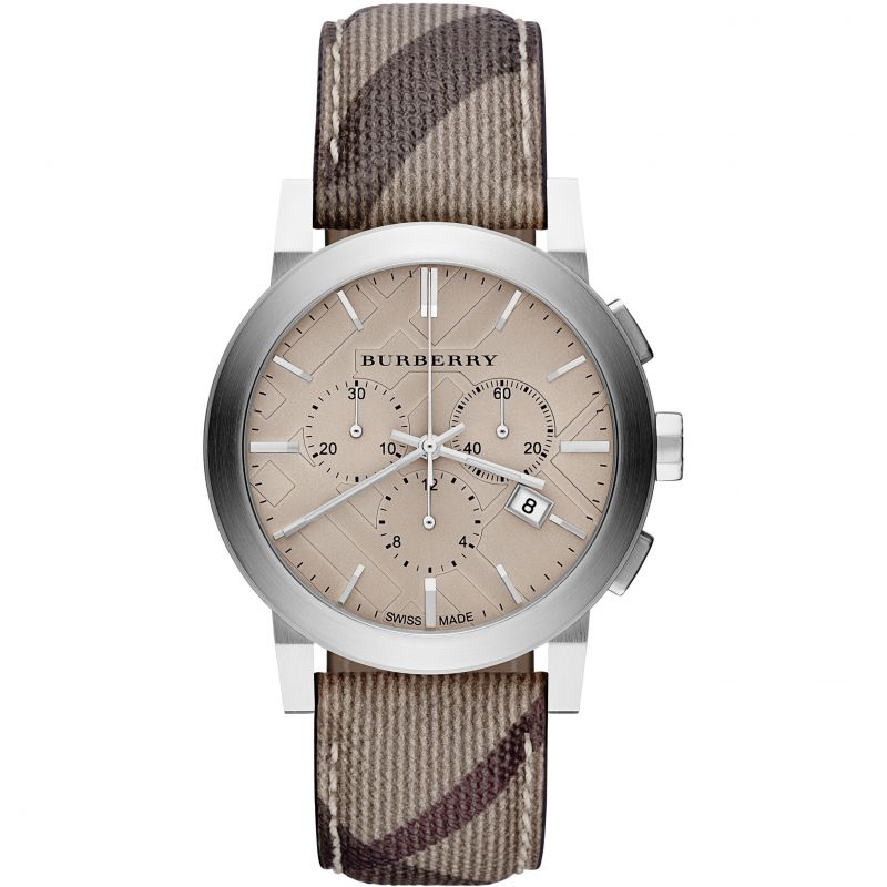 Burberry Mens Watch Chronograph The City Smoke Check Bu9361 -korean beauty