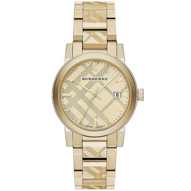 Burberry Mens Watch The City Engraved Checked Gold Bu9038 -korean beauty