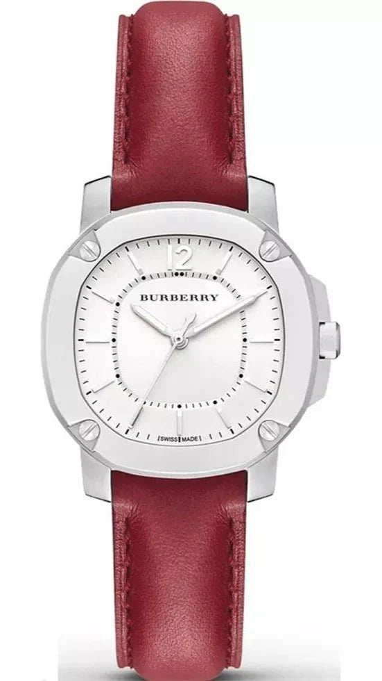 Burberry Brit The Britain White Dial Red Leather Strap Watch For Women Bby1705 -korean beauty
