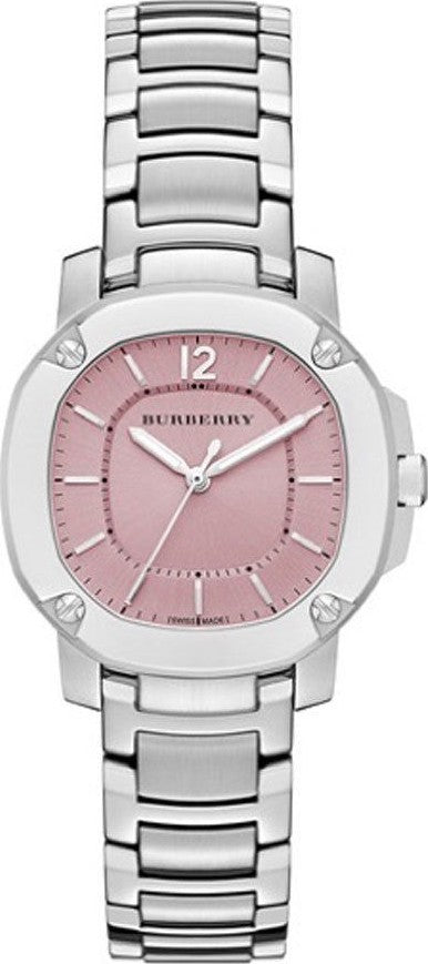 Burberry The Britain Pink Dial Silver Steel Strap Watch For Women Bby1704 -korean beauty