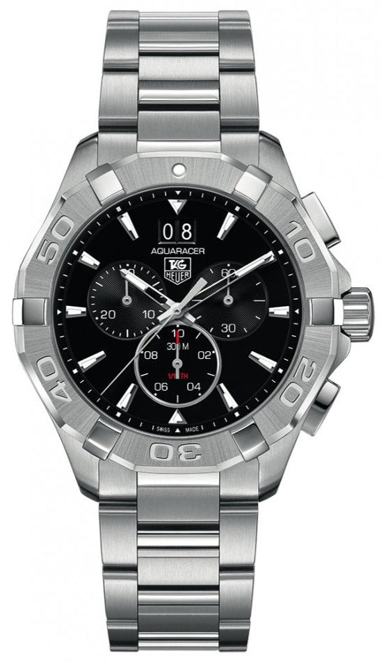 Tag Heuer Aquaracer Quartz Chronograph Black Dial Silver Steel Strap Watch For Men Cay1110 Ba0927 -korean beauty