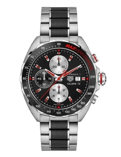 Tag Heuer Formula 1 Chronograph 43mm Automatic Mens Watch Stainless Steel With Black Dial Red Accents -korean beauty