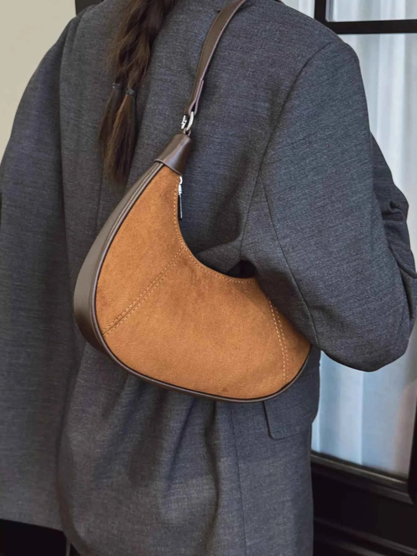 Suede Crescent Shoulder Bag
